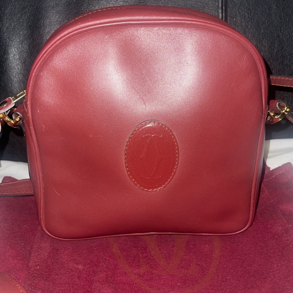 Cartier VTG Authentic Must de Cartier Bordeaux Leather Crossbody Bag w/Dustbag